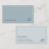 Elegant Blue Modern Monogram Premium Linen Luxury Visitekaartje (Voorkant / Achterkant)