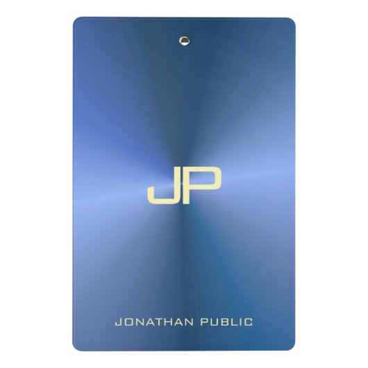 Elegant Blue Modern Monogrammed Sjabloon Trendy Mini Klembord (Achterkant)