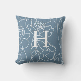 Elegant Blue Modern Wildflower Monogram Name Kussen