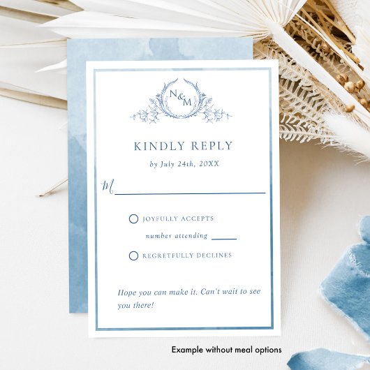 Elegant Blue Monogram en Waterverf Wedding RSVP