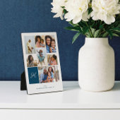 Elegant Blue Monogram Family Photo Collage Grid Fotoplaat