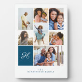 Elegant Blue Monogram Family Photo Collage Grid Fotoplaat (voorkant)