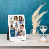 Elegant Blue Monogram Family Photo Collage Grid Fotoplaat (Zijkant)
