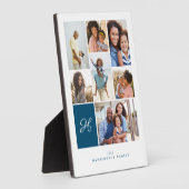 Elegant Blue Monogram Family Photo Collage Grid Fotoplaat (Zijkant)