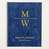 Elegant Blue Monogram Luxe Textuur Gold Lettering Planner (Voorkant)