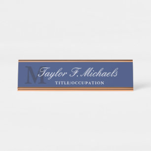Elegant Blue Monogram & Name Desk Name Name Bureau Naambordje