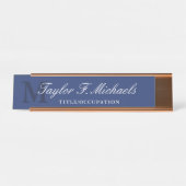 Elegant Blue Monogram & Name Desk Name Name Bureau Naambordje (Voorkant)