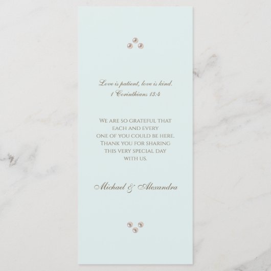 Elegant Blue Monogram Pearl Christian Wedding Menu (Achterkant)