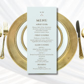 Elegant Blue Monogram Pearl Christian Wedding Menu