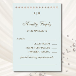 Elegant Blue Monogram Pearl Wedding RSVP Kaart