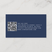 Elegant Blue Monogram Script Initialen QR Code Visitekaartje (Achterkant)