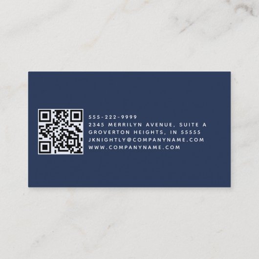 Elegant Blue Monogram Script Initialen QR Code Visitekaartje (Achterkant)