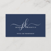 Elegant Blue Monogram Script Initialen QR Code Visitekaartje (Voorkant)
