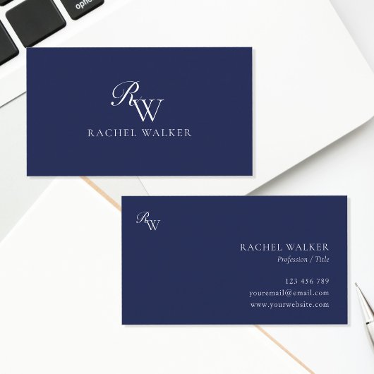 Elegant Blue Monogram Visitekaartje