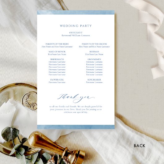 Elegant Blue Monogram Waterverf Wedding Programme