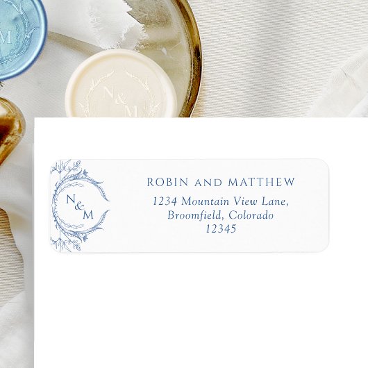 Elegant Blue Monogram Weddenschap Label