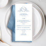 Elegant Blue Monogram Wedding Menu<br><div class="desc">Verfijn uw gasten met dit mooie trouwmenu, met elegante hand getekende botanische monogram met initialen stellen blauw. Gemakkelijk om sjabloon in te vullen om uw prints opdracht te geven! Mogelijkheid om tekst te wijzigen en zelfs wijzigingen aan te brengen in tekststijl, grootte en positie door "Bewerken met ontwerpgereedschap" te selecteren...</div>