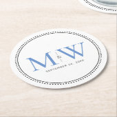 Elegant Blue Monogram Wedding Ronde Kartonnen Onderzetter (Gebogen)