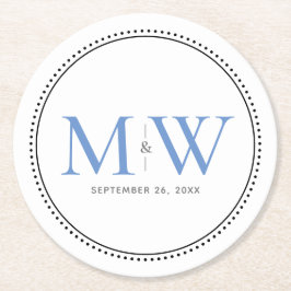Elegant Blue Monogram Wedding Ronde Kartonnen Onderzetter