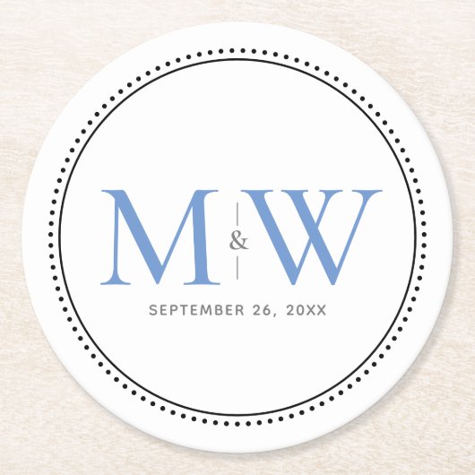 Elegant Blue Monogram Wedding Ronde Kartonnen Onderzetter (Voorkant)