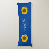 Elegant Blue Monogram Yellow Sunflower Lichaamskussen (Voorkant Verticaal)