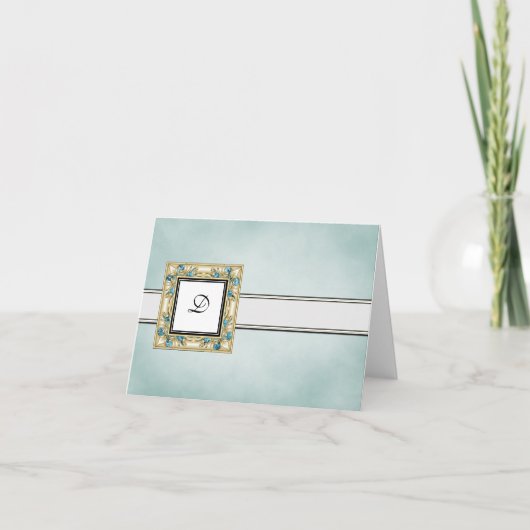 Elegant Blue Monogramed Note Cards Notitiekaartje (Voorkant)