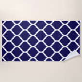 Elegant Blue Moroccan Quatrefoil Pattern Strandlaken (Voorkant)