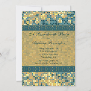 Elegant blue mosaic bachelorette-uitnodiging kaart