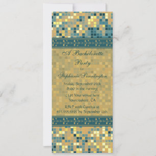 Elegant blue mosaic bachelorette-uitnodiging kaart