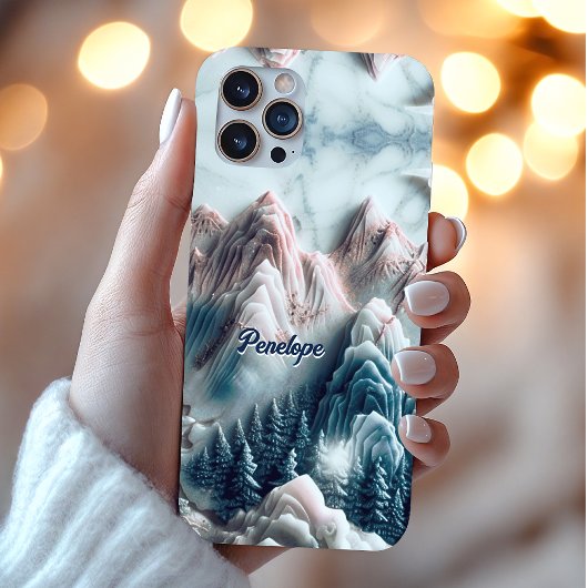 Elegant blue mountains chinoiserie monogram Case-Mate iPhone case