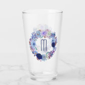 Elegant Blue Mum Floral Wreatmonogram Glas (Achterkant)