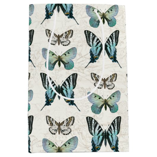 Elegant Blue n White Botanical Butterfly  Medium Cadeauzakje (Voorkant)