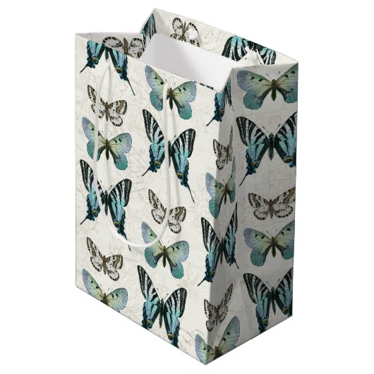 Elegant Blue n White Botanical Butterfly  Medium Cadeauzakje (Achterkant Gekanteld)