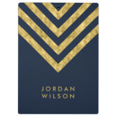 Elegant Blue Name Faux Gold Chevron Klembord (Achterkant)