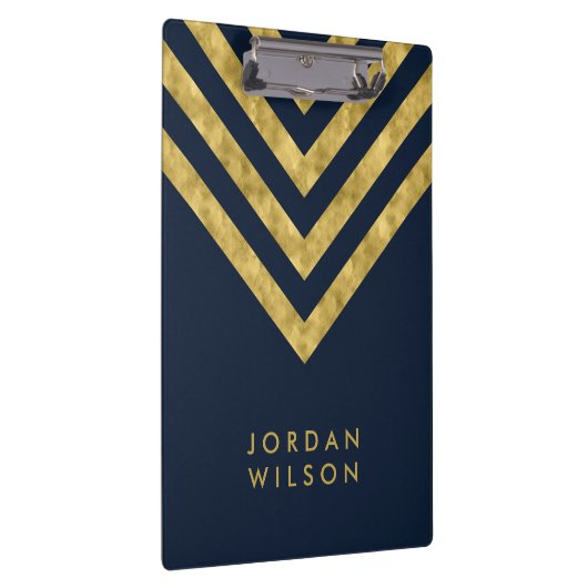 Elegant Blue Name Faux Gold Chevron Klembord (Rechts)