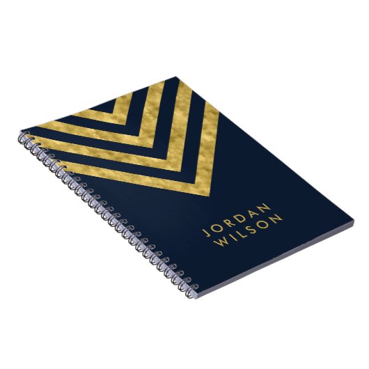 Elegant Blue Name Faux Gold Chevron Pattern Notitieboek (Rechterzijde)