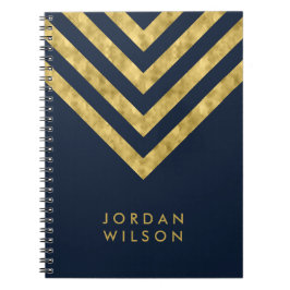 Elegant Blue Name Faux Gold Chevron Pattern Notitieboek
