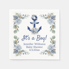 Elegant Blue Navy bloemenjongen baby shower Servet
