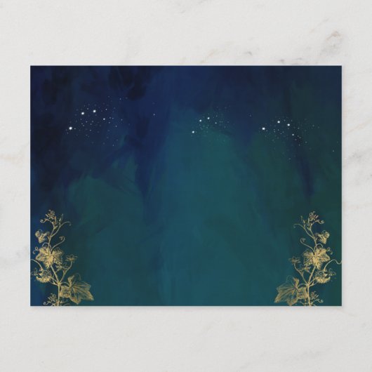 Elegant Blue, Navy Green Celestial Wedding Details Informatiekaartje (Achterkant)