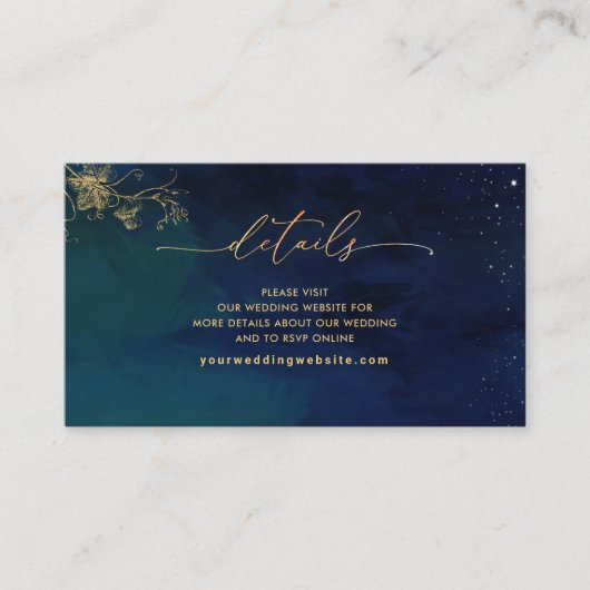 Elegant Blue, Navy Green Wedding Website /Details Informatiekaartje (Voorkant)