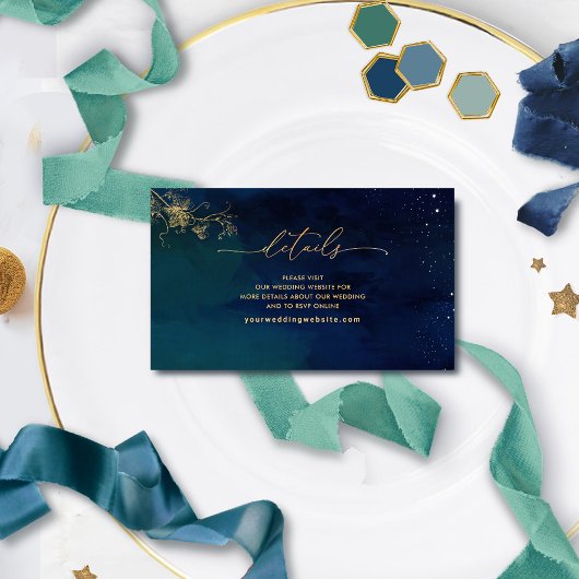 Elegant Blue, Navy Green Wedding Website /Details Informatiekaartje