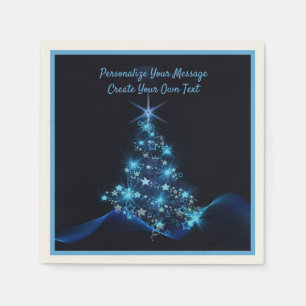 Elegant Blue Neon kerstboom personaliseren Servet