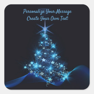 Elegant Blue Neon kerstboom personaliseren Vierkante Sticker