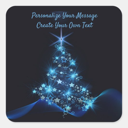 Elegant Blue Neon kerstboom personaliseren Vierkante Sticker (Voorkant)