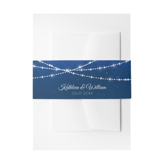 Elegant Blue Night & Silver String Lights Wedding Uitnodigingen Wikkel (Voorkant Voorbeeld)