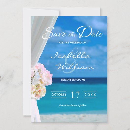Elegant Blue Ocean Beach Save the Date Invitation (Voorkant)