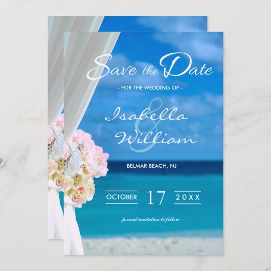 Elegant Blue Ocean Beach Save the Date Invitation (Voorkant / Achterkant)