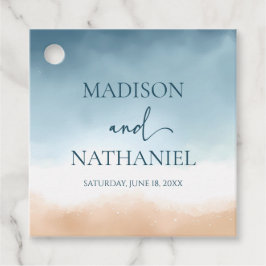 Elegant Blue Ocean Beach Shore Zand Bruiloft Bedankjes Labels