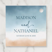 Elegant Blue Ocean Beach Shore Zand Bruiloft Bedankjes Labels (Achterkant)