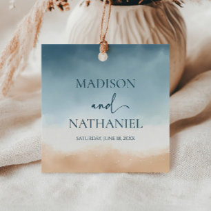 Elegant Blue Ocean Beach Shore Zand Bruiloft Bedankjes Labels